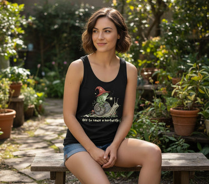 Off to Cause a Kerfuffle wizard frog Tank Top Black lifestyle mockup