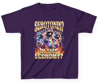 Serotonin in This Economy? raccoon Youth T-Shirt Purple product mockup