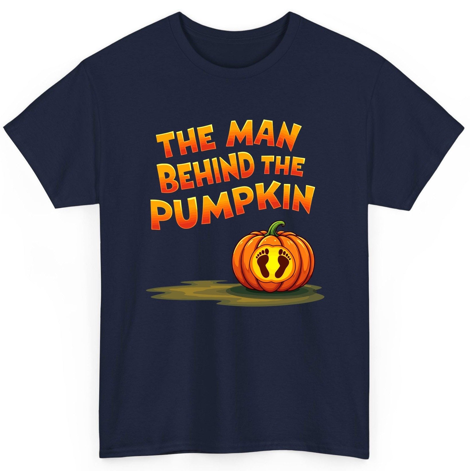 The Man Behind the Pumpkin pregnancy announcement T-Shirt Navy product mockup