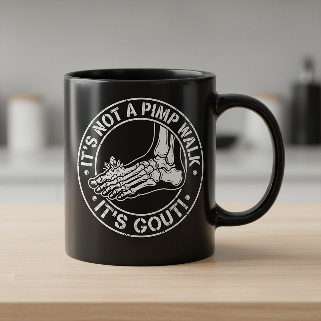 IT'S NOT a PIMP WALK IT'S GOUT Funny People Black Mug - product mockup - Black