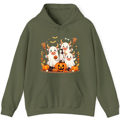Cute Ghost Cows Halloween cows Hoodie Military Green product mockup