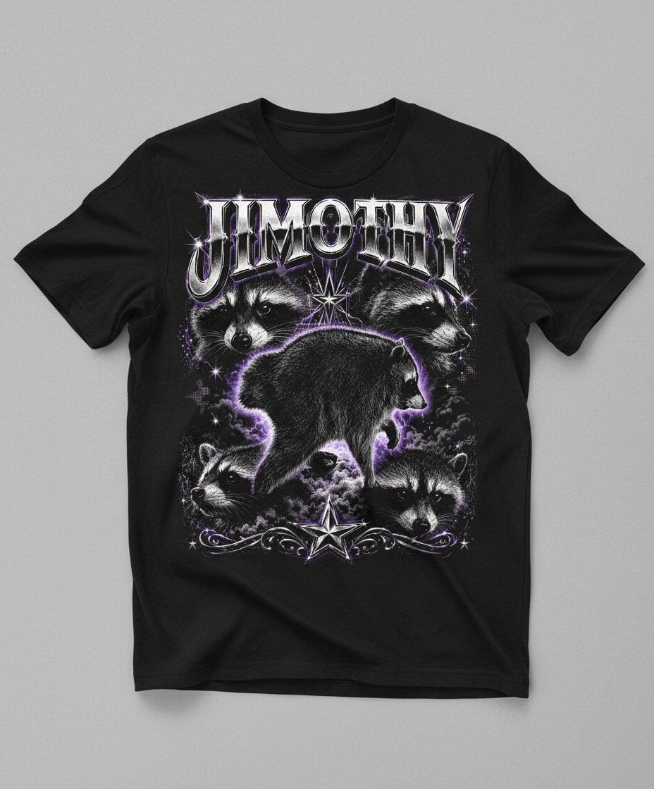 Jimothy Funny Raccoon T-Shirt - product mockup - Black