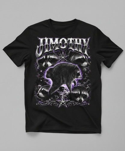 Jimothy Funny Raccoon T-Shirt - product mockup - Black