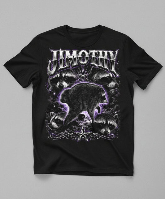 Jimothy Funny Raccoon T-Shirt - product mockup - Black