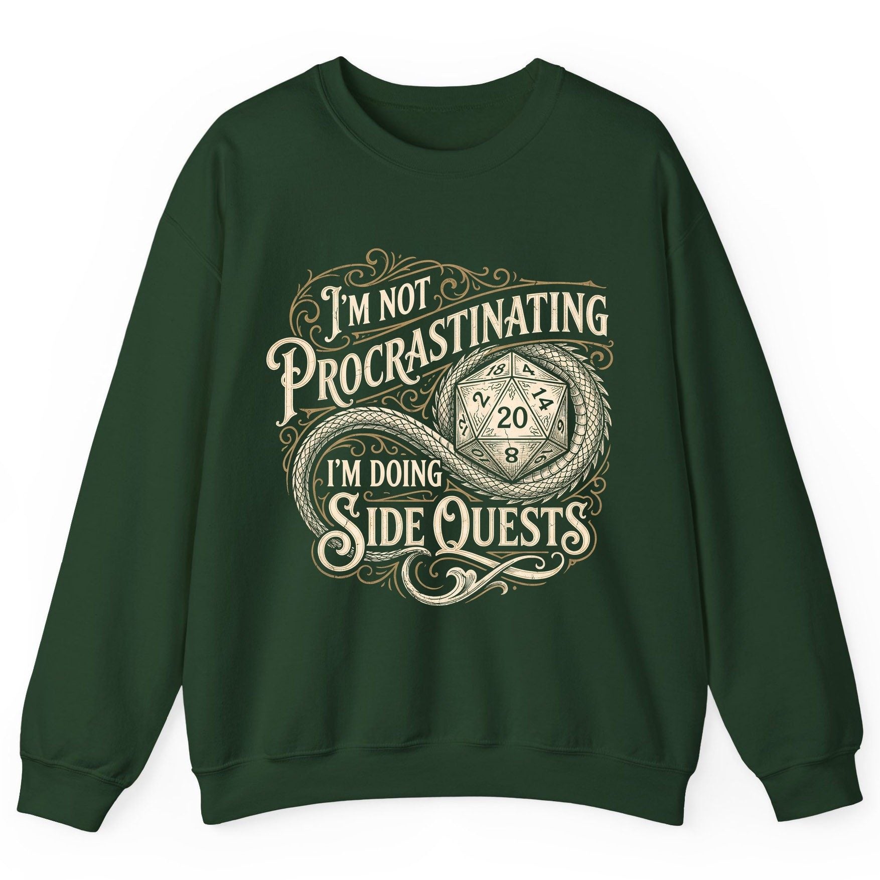 I'm Not Procrastinating I'm Doing Side Quests rpg gaming Sweatshirt Forest Green product mockup