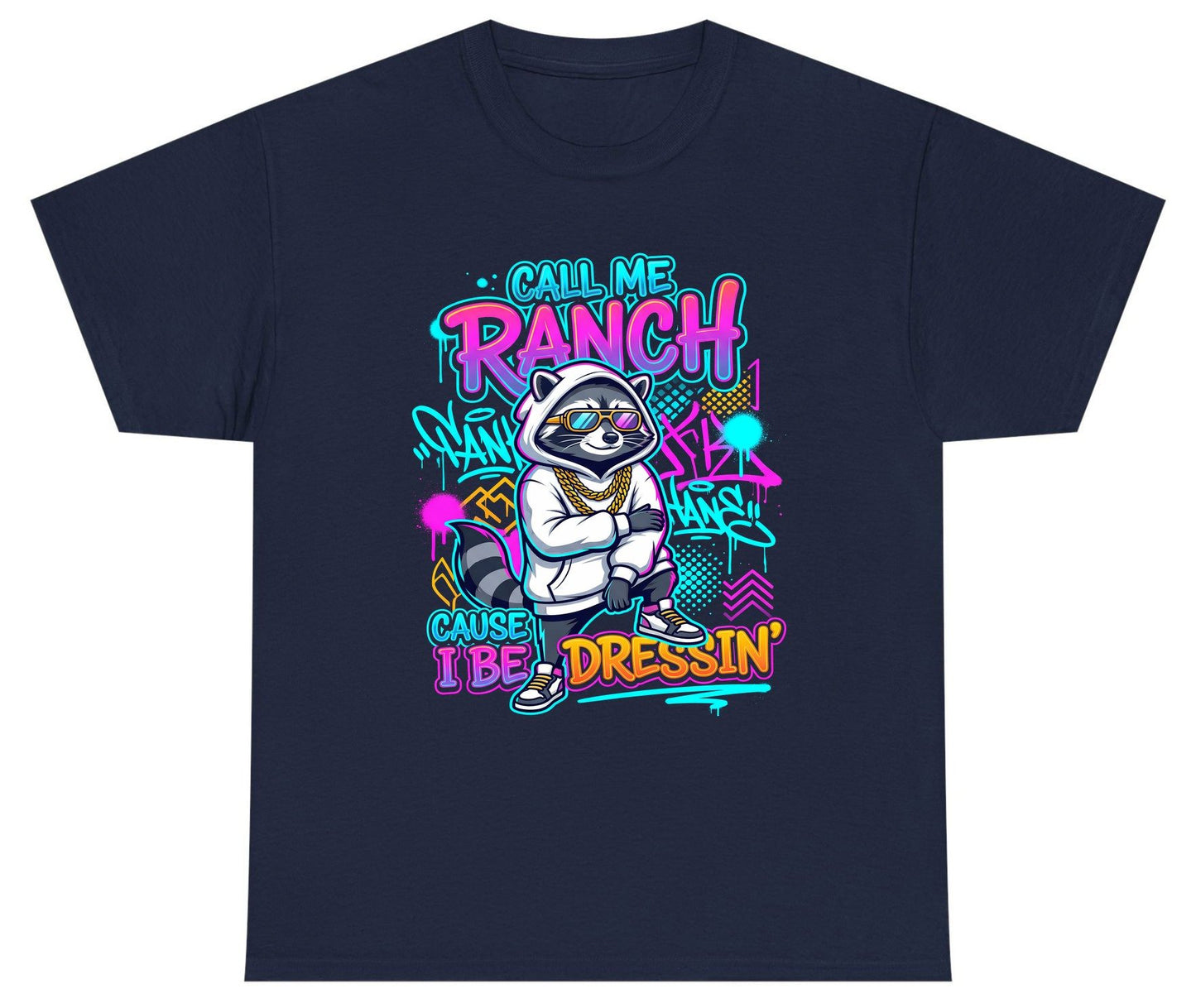 Call Me Ranch Cause I Be Dressin' raccoon Youth T-Shirt Navy product mockup