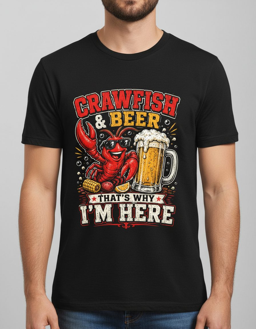 Crawfish & Beer That's Why I'm Here Funny Boil T-Shirt - product mockup - Black