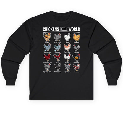 Chickens of the World chicken breeds Long Sleeve Tee Black product mockup