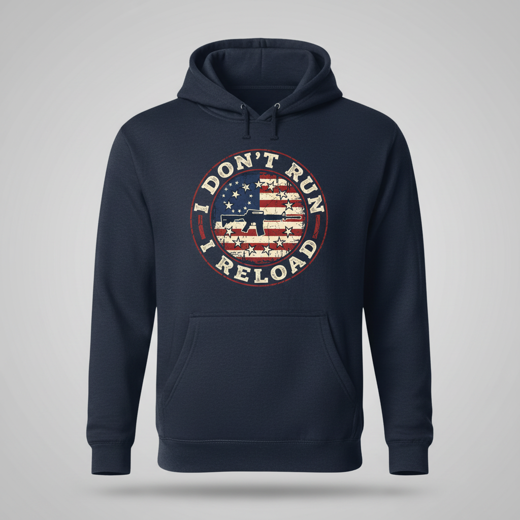 I Don't Run I Reload Pro-Gun American Flag Design Hoodie - Navy