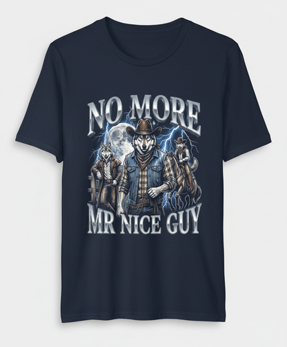 No More Mr Nice Guy Cowboy Wolf T-Shirt - product mockup - Navy
