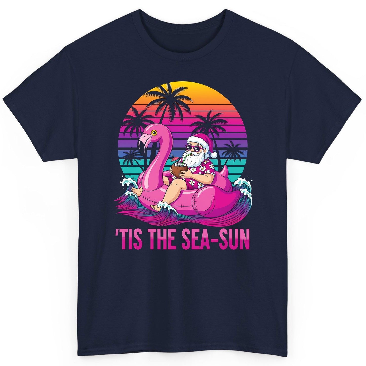 'Tis the Sea-Sun tropical santa claus T-Shirt Navy product mockup
