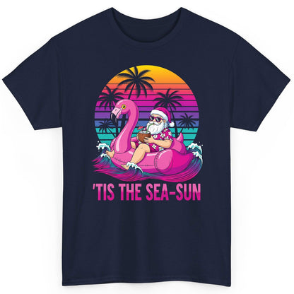 'Tis the Sea-Sun tropical santa claus T-Shirt Navy product mockup