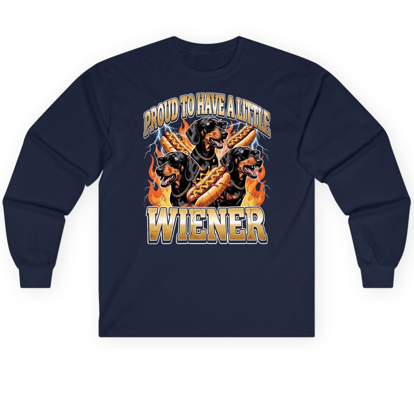 Proud to Have a Little Wiener dachshund Long Sleeve Tee Navy product mockup