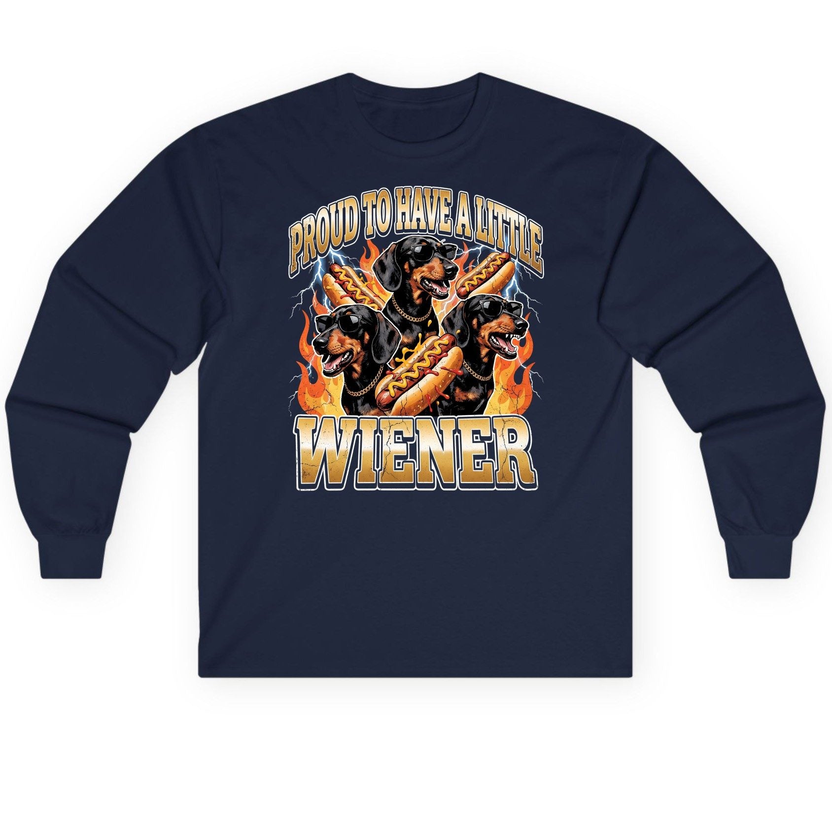 Proud to Have a Little Wiener dachshund Long Sleeve Tee Navy product mockup