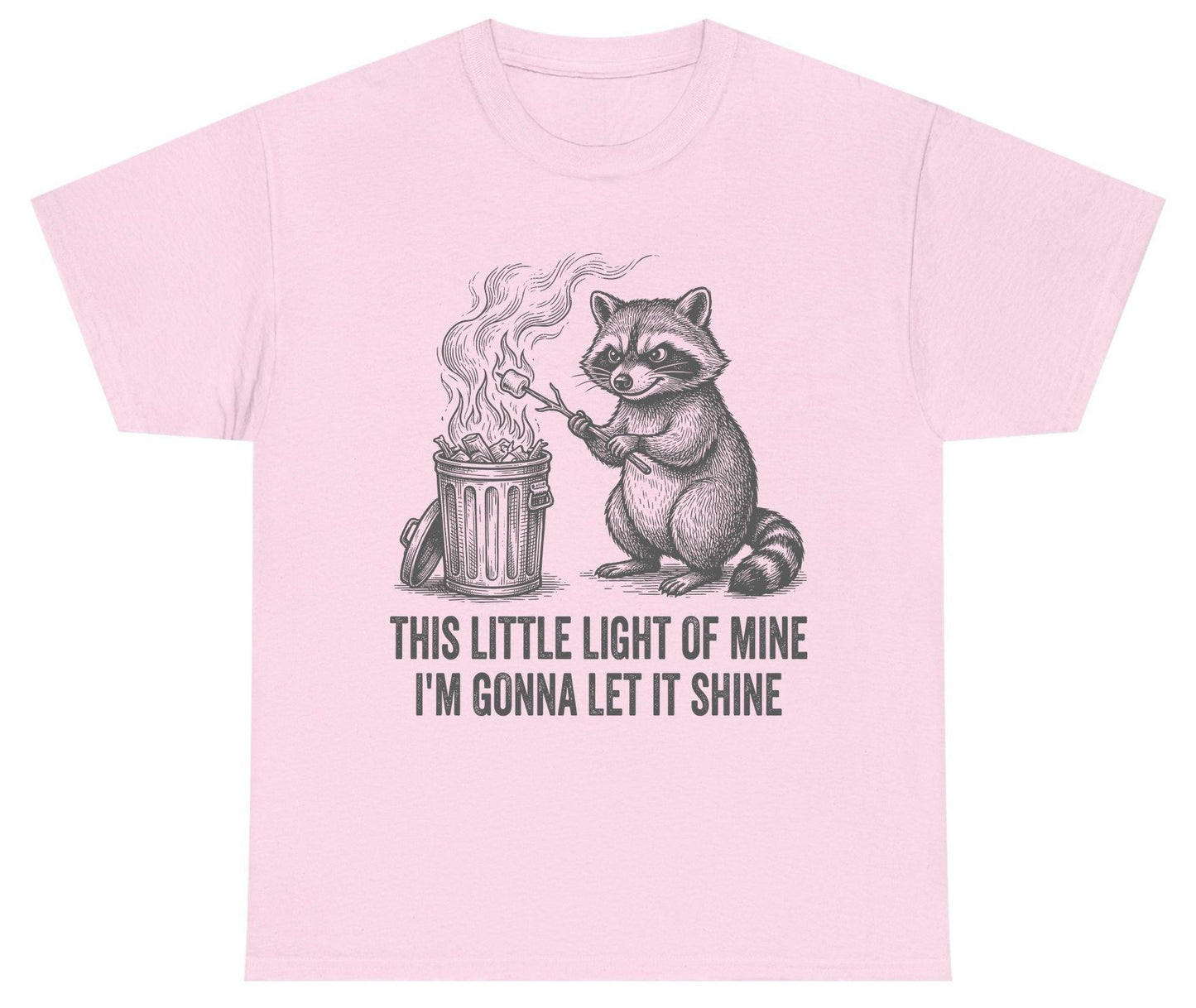 THIS LITTLE LIGHT OF MINE I'M GONNA LET IT SHINE Raccoon Youth T-Shirt Light Pink product mockup