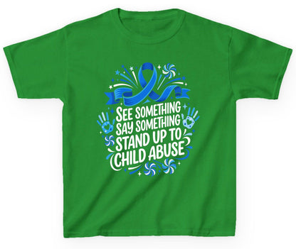 See Something Say Something Stand Up to Child Abuse Youth T-Shirt - product mockup - Irish Green