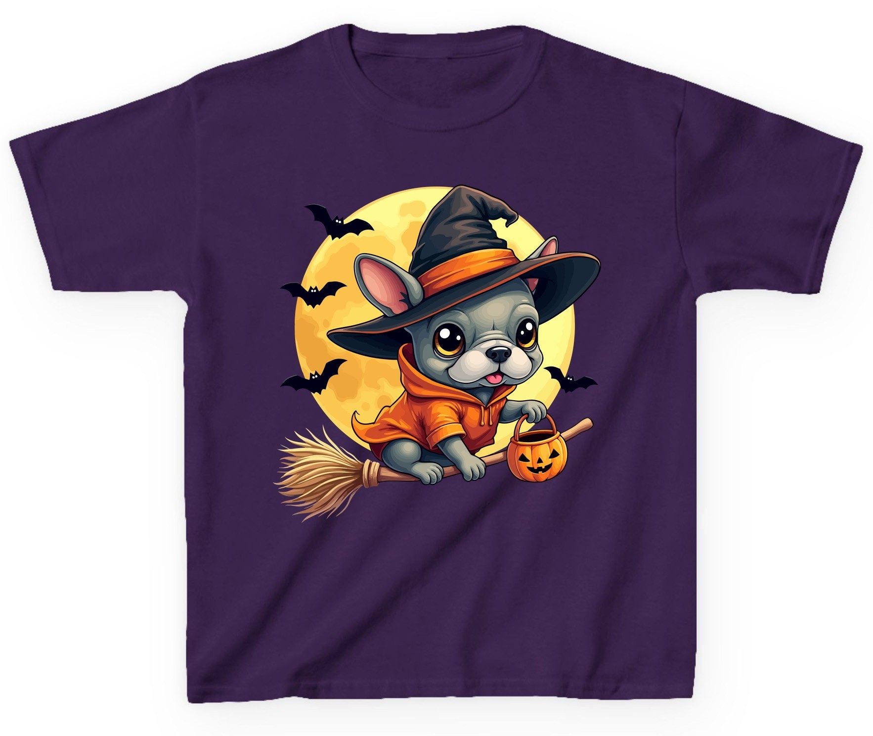Cute Witch French Bulldog french bulldog Youth T-Shirt Purple product mockup