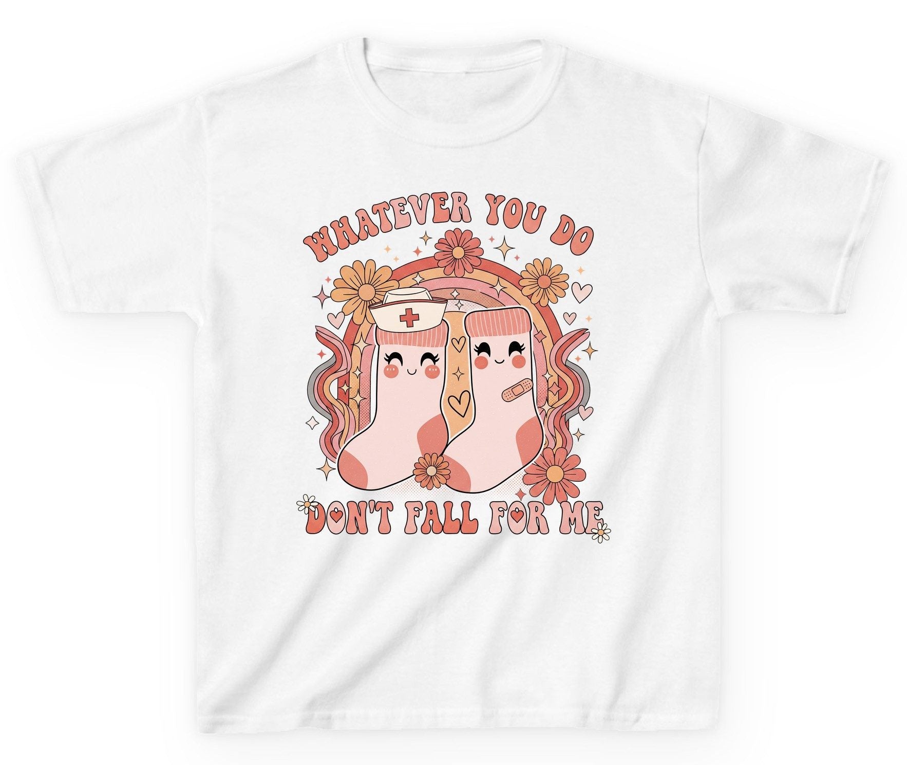 Whatever You Do Don't Fall for Me nurse Youth T-Shirt White product mockup