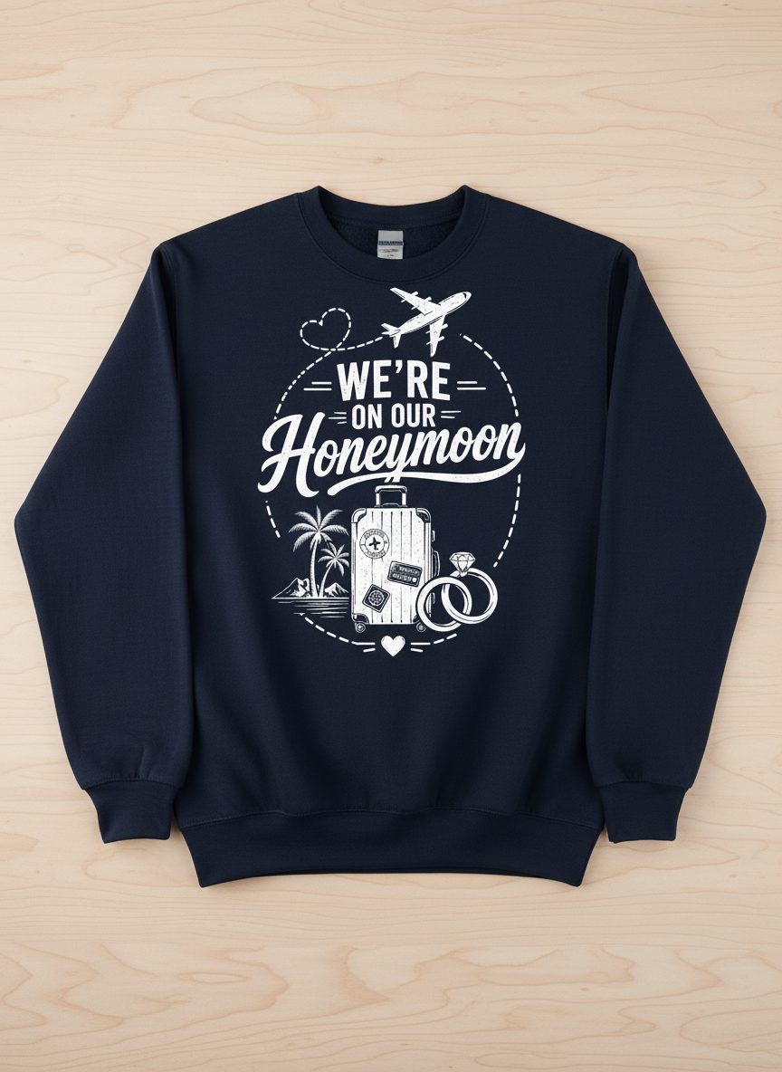 We're on Our Honeymoon Vintage Newlyweds Sweatshirt - product mockup - Navy