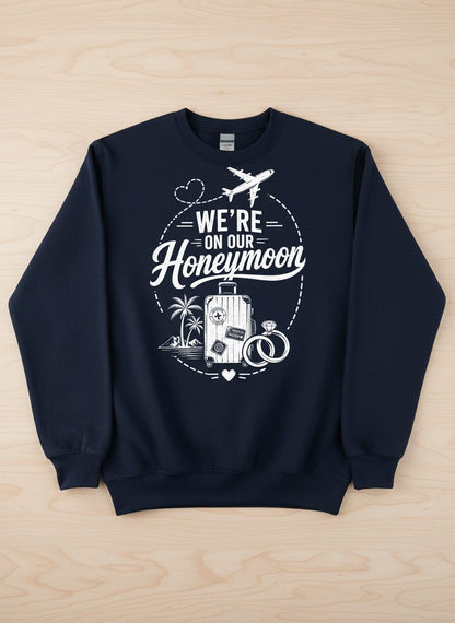We're on Our Honeymoon Vintage Newlyweds Sweatshirt - product mockup - Navy