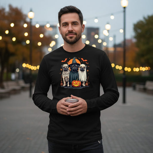 Halloween Pugs Costumes pugs Long Sleeve Tee Black lifestyle mockup