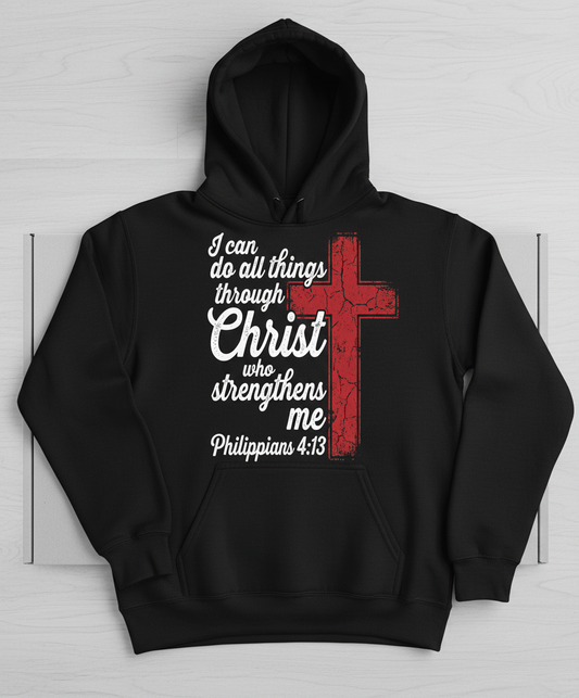 Philippians 4:13 I Can Do All Things Through Christ Christian Faith Hoodie - Black
