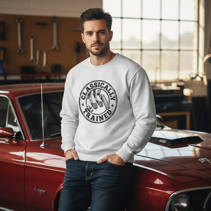Classically Trained Vintage Manual Transmission Sweatshirt - lifestyle model mockup - White
