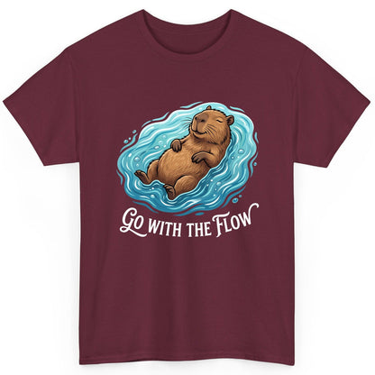 Go WITH THE Flow Funny Capybara T-Shirt - product mockup - Maroon