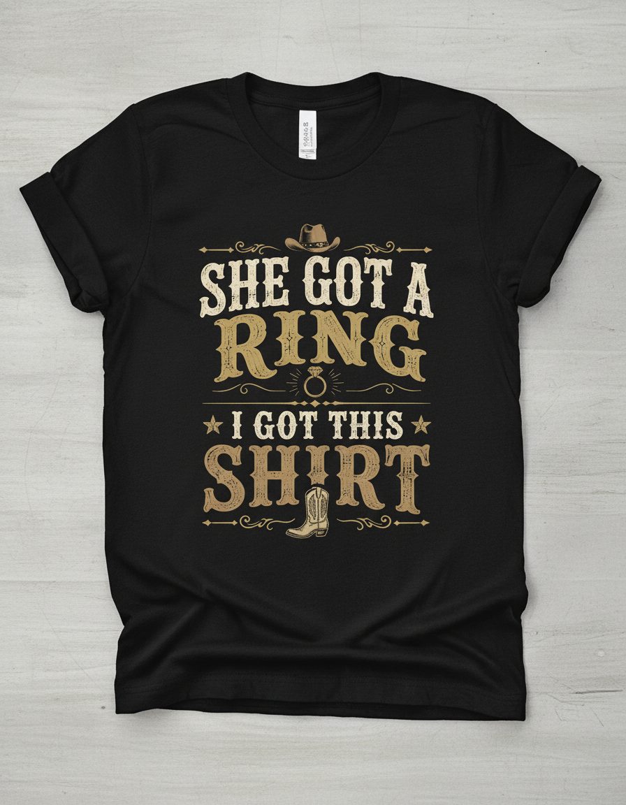 SHE GOT a RING I GOT THIS SHIRT Funny Bachelor Party T-Shirt - product mockup - Black