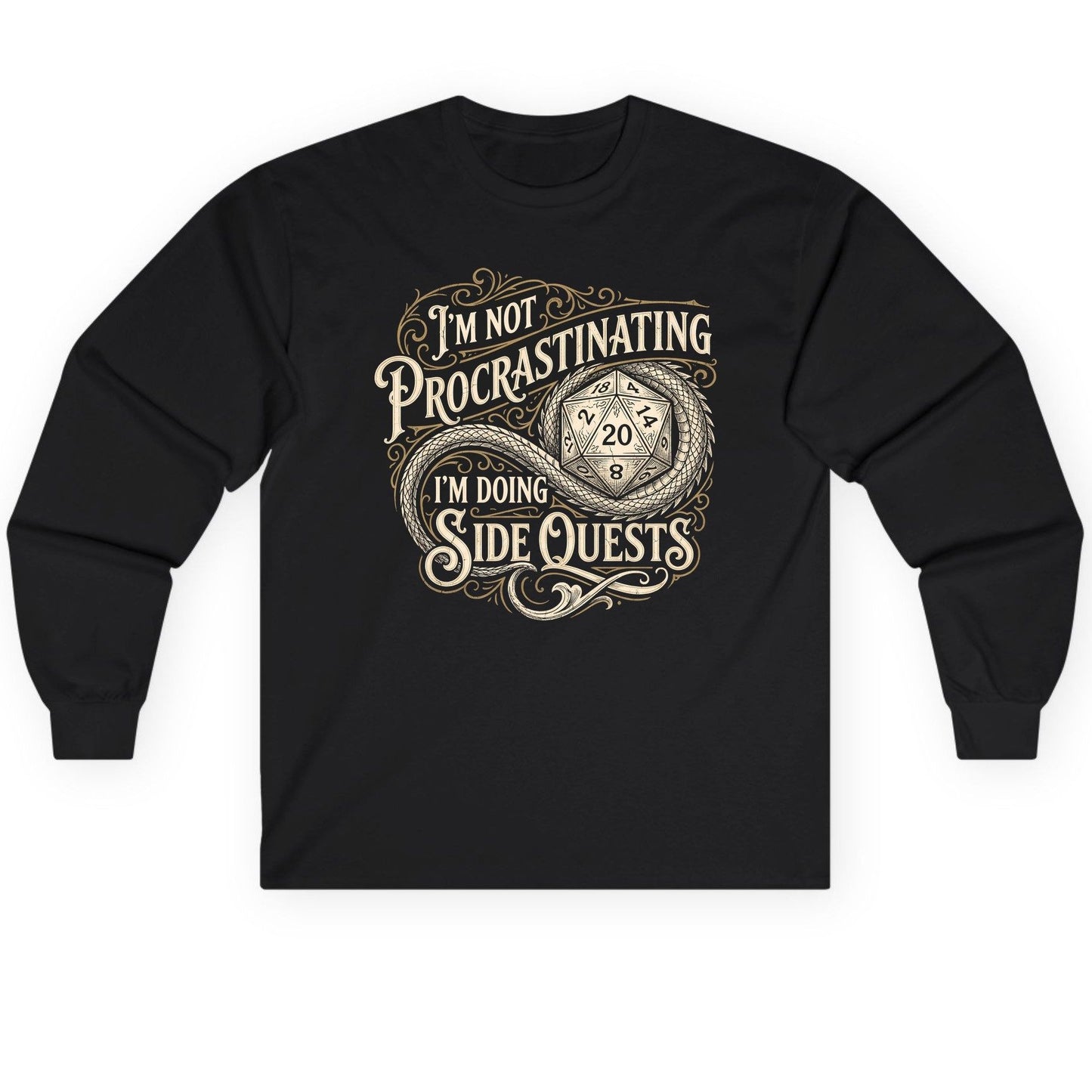 I'm Not Procrastinating I'm Doing Side Quests rpg gaming Long Sleeve Tee Black product mockup