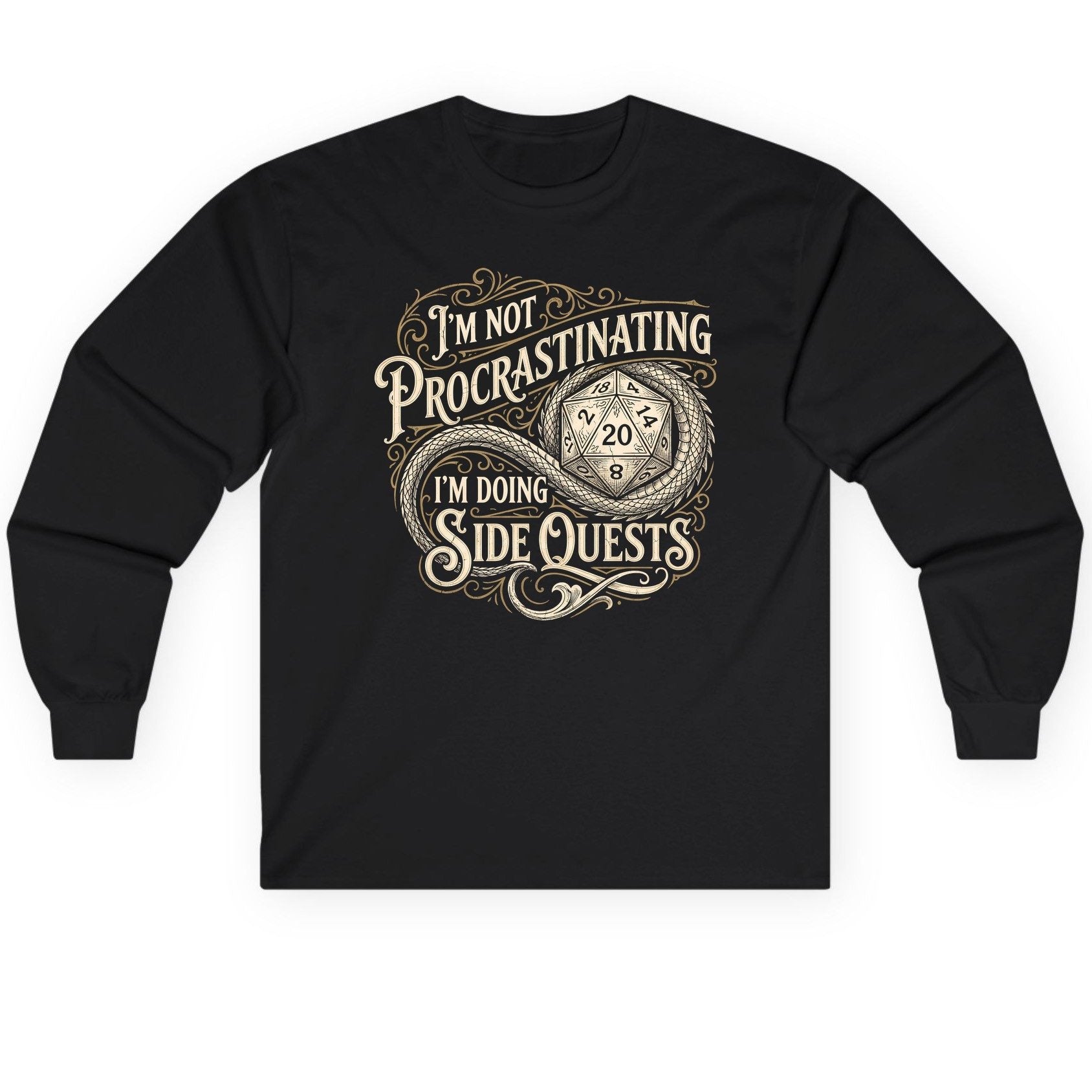 I'm Not Procrastinating I'm Doing Side Quests rpg gaming Long Sleeve Tee Black product mockup