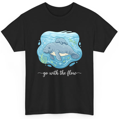 Go with the Flow Manatee T-Shirt - product mockup - Black