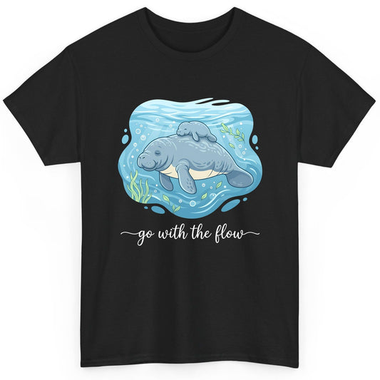 Go with the Flow Manatee T-Shirt - product mockup - Black