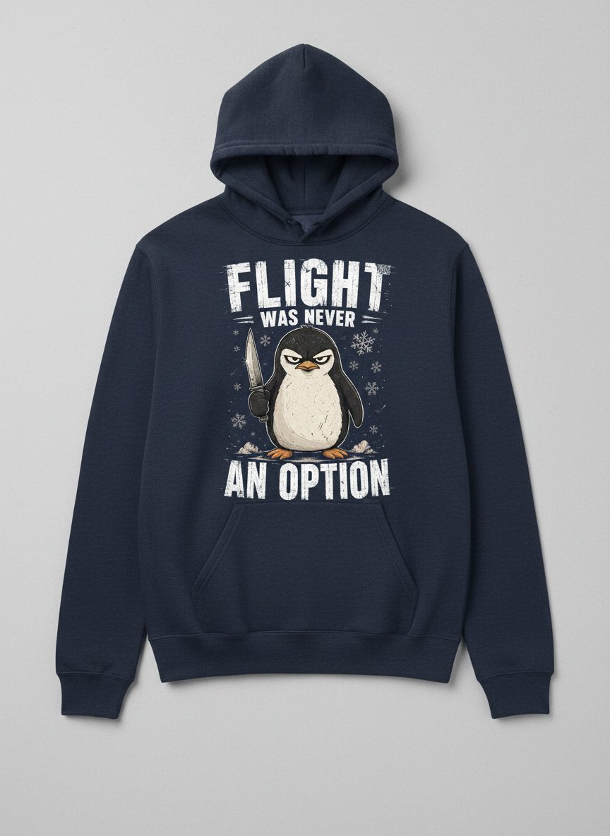 Flight Was Never an Option Funny Penguin Hoodie - product mockup - Navy