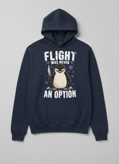 Flight Was Never an Option Funny Penguin Hoodie - product mockup - Navy
