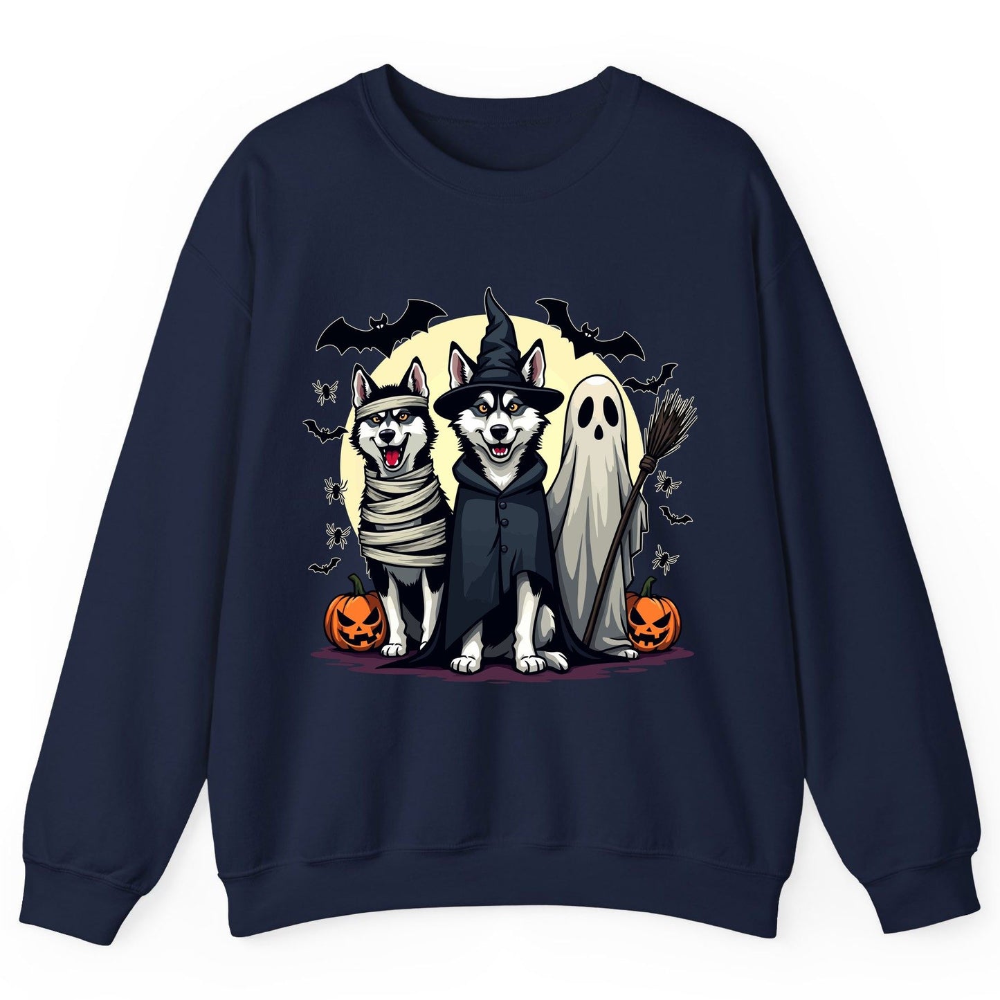 Halloween Huskies in Costumes Halloween huskies Sweatshirt Navy product mockup