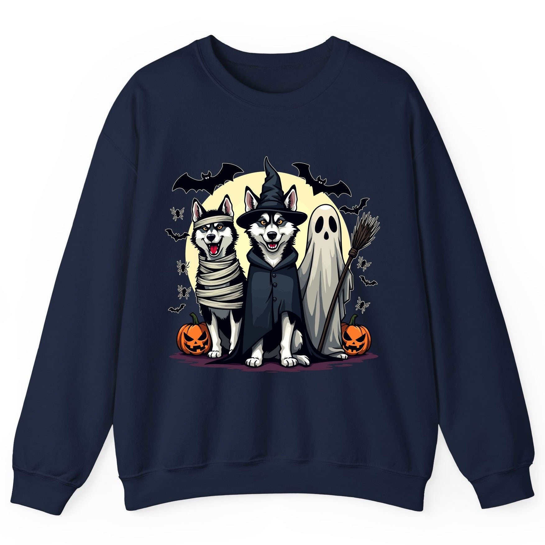 Halloween Huskies in Costumes Halloween huskies Sweatshirt Navy product mockup