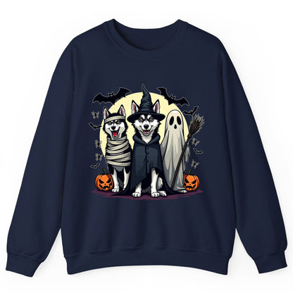 Halloween Huskies in Costumes Halloween huskies Sweatshirt Navy product mockup