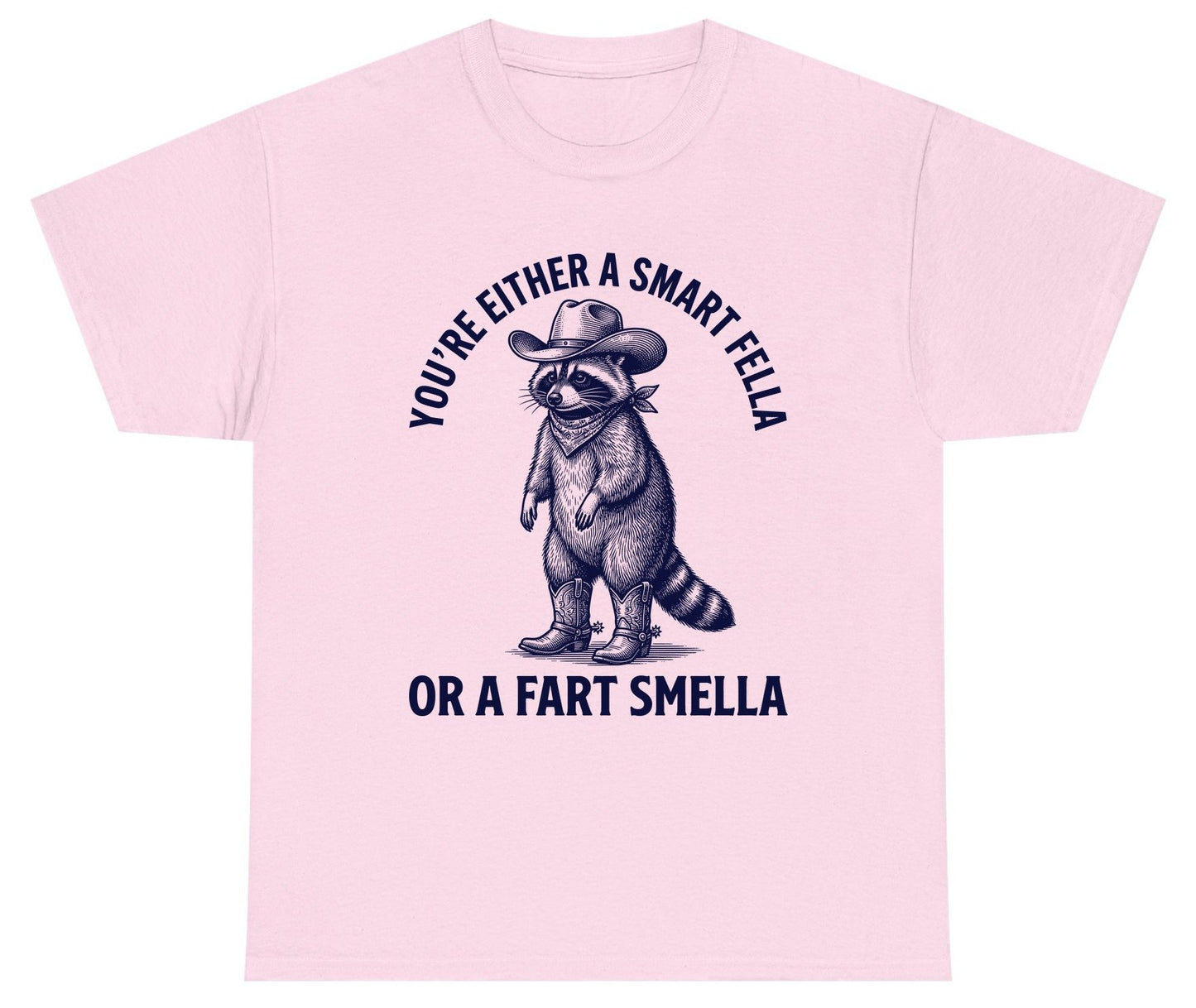 You're Either a Smart Fella or a Fart Smella cowboy raccoon Youth T-Shirt Light Pink product mockup