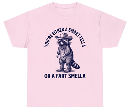 You're Either a Smart Fella or a Fart Smella cowboy raccoon Youth T-Shirt Light Pink product mockup