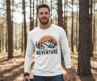 Seek Adventure camping Long Sleeve Tee White lifestyle mockup