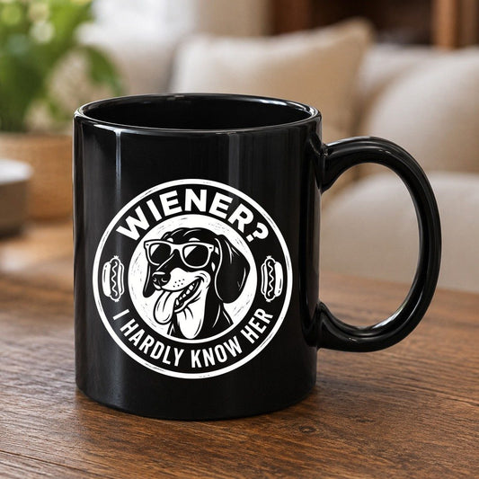 Wiener I Hardly Know Her dachshund Black Mug Black product mockup