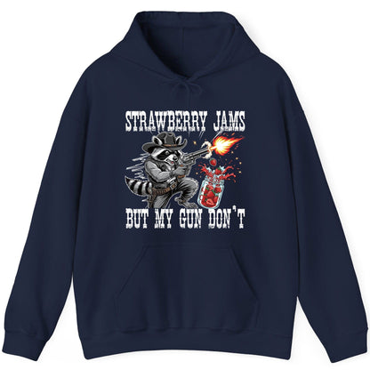 Strawberry Jams but My Gun Don't raccoon Hoodie Navy product mockup