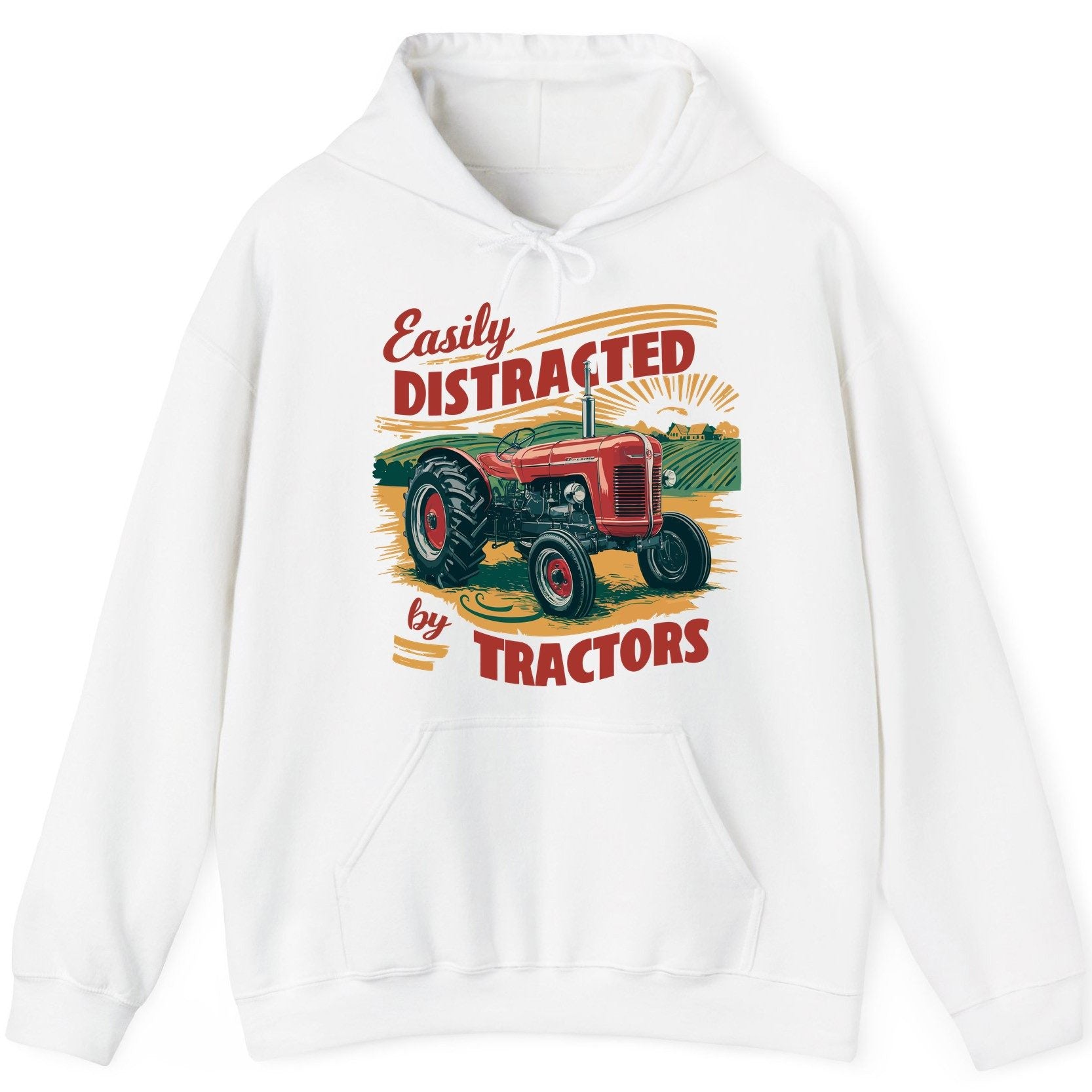 Easily Distracted by Tractors vintage tractor Hoodie White product mockup