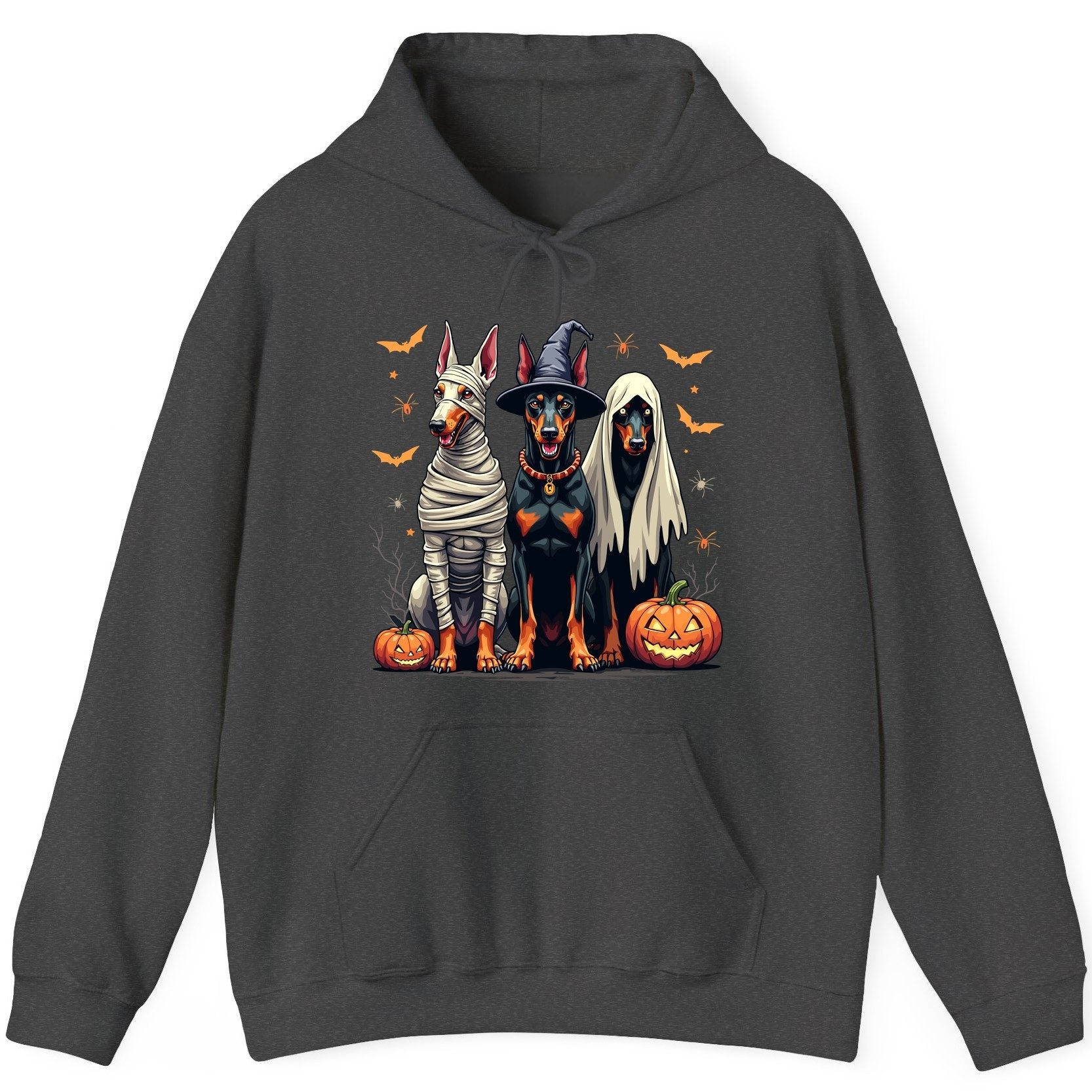 Halloween Doberman Trio doberman pinscher Hoodie Dark Heather product mockup