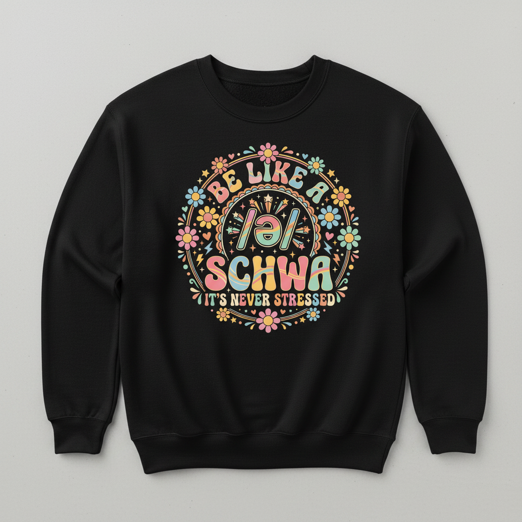 Retro Groovy Schwa Linguistics Pun Design Sweatshirt - Black