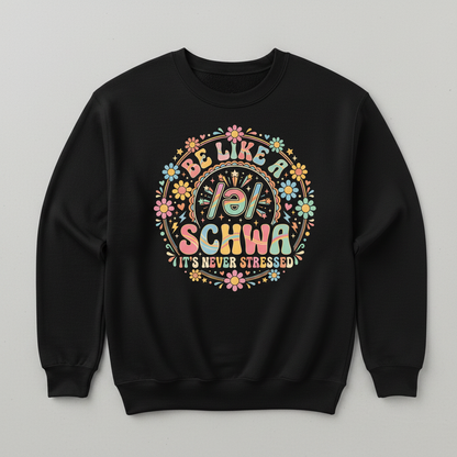 Retro Groovy Schwa Linguistics Pun Design Sweatshirt - Black