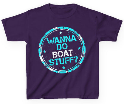 WANNA DO BOAT STUFF Funny Boating Youth T-Shirt - product mockup - Purple