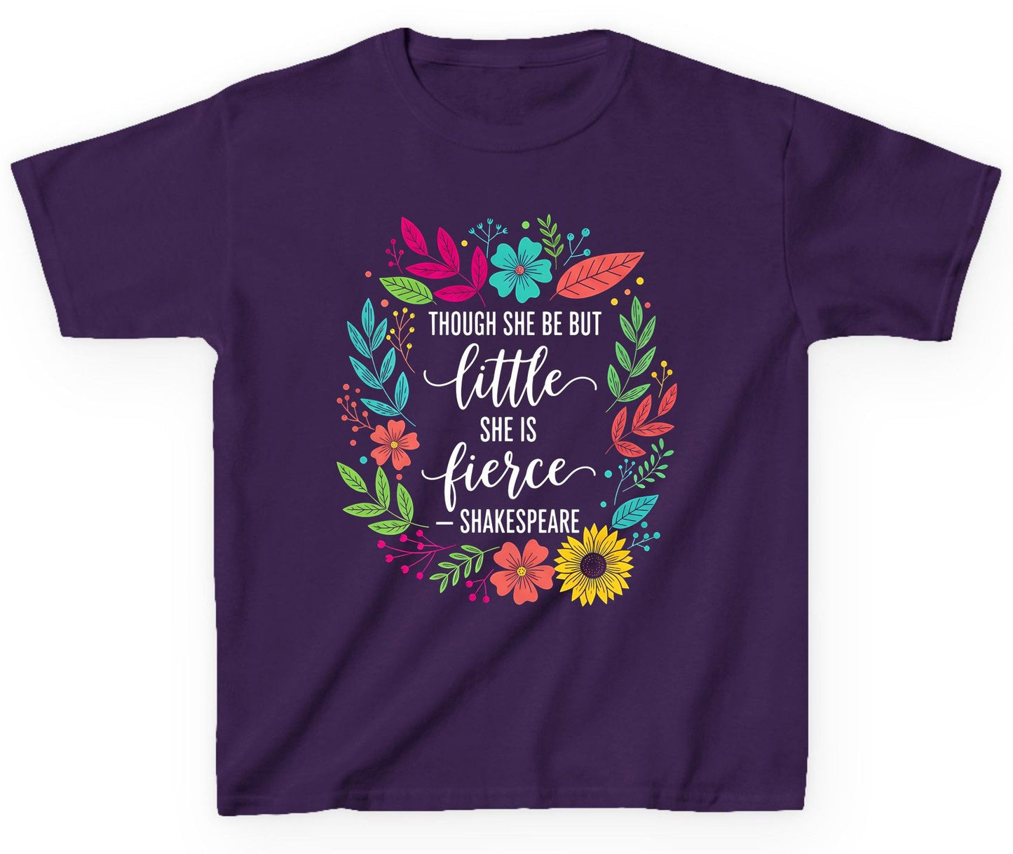 Though She Be but Little She Is Fierce - Shakespeare empowerment Youth T-Shirt Purple product mockup