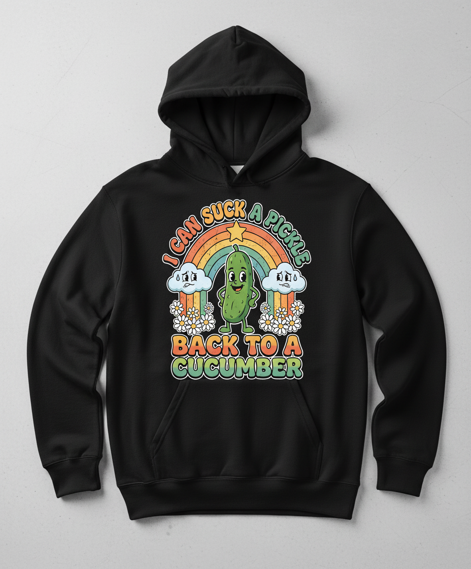 I Can Suck A Pickle Back To A Cucumber Funny Retro Design Hoodie - Black